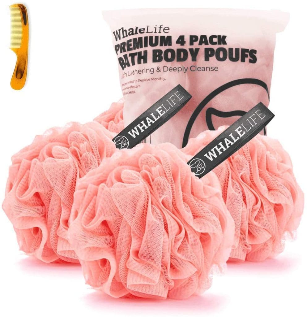 Shower Puff 4 Pack Black Bath Sponge Shower Loofahs Pouf Ball Nature ...