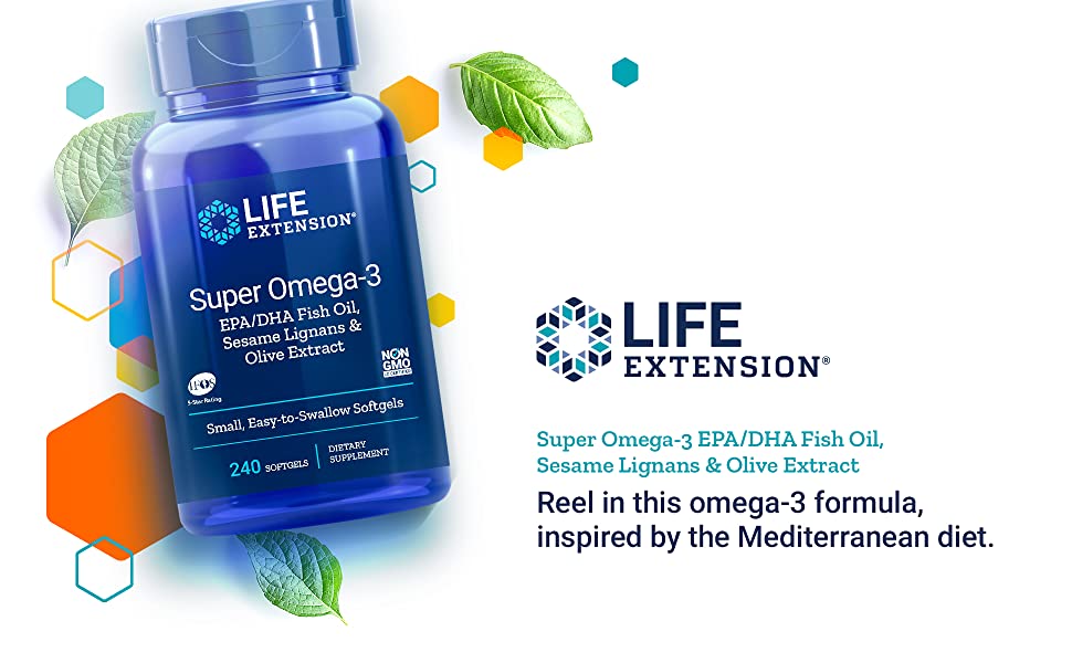 Super Omega 3, Fish Oil, EPA/DHA, Sesame Lignans, Olive Extract, Life Extension