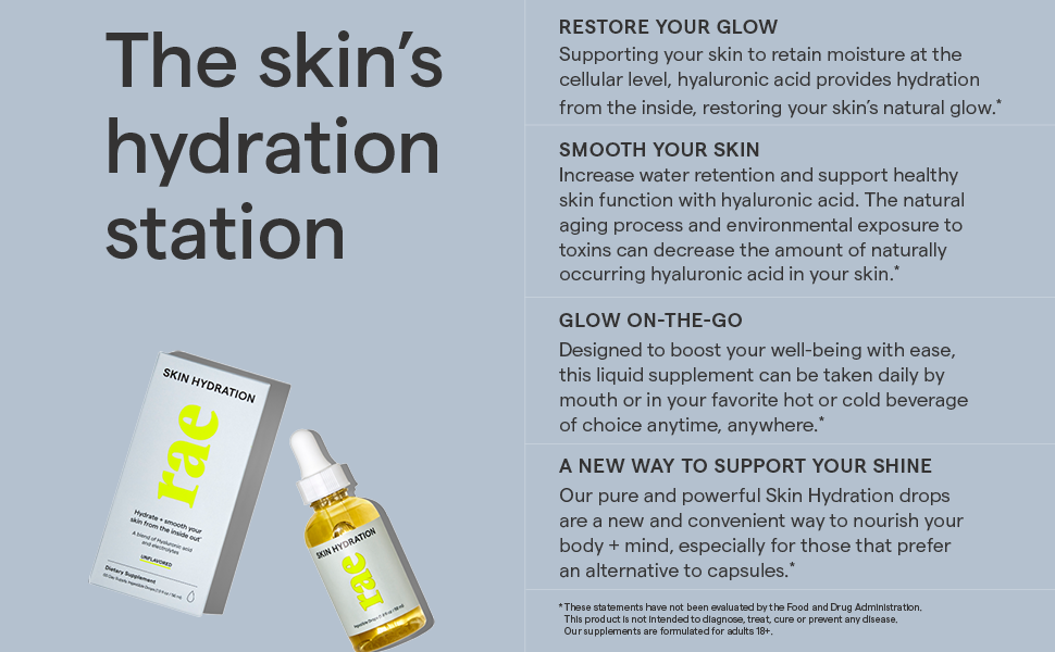 Rae's Skin Hydration drops are the ultimate ingestible liquid skin supplement